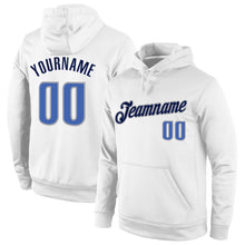 Load image into Gallery viewer, Custom Stitched White Blue-Navy Sports Pullover Sweatshirt Hoodie
