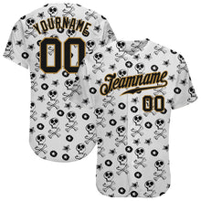 Load image into Gallery viewer, Custom White Black-Old Gold 3D Skull Fashion Authentic Baseball Jersey
