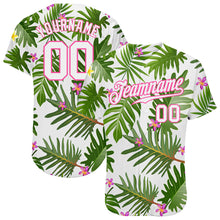 Load image into Gallery viewer, Custom White White-Pink 3D Pattern Design Tropical Palm Leaves Authentic Baseball Jersey

