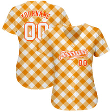 Load image into Gallery viewer, Custom White White-Orange 3D Pattern Design Orange Plaid Authentic Baseball Jersey
