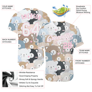 Custom White White-Light Pink 3D Pattern Design Teddy Bears Authentic Baseball Jersey