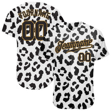 Load image into Gallery viewer, Custom White Black-Old Gold 3D Pattern Design Leopard Authentic Baseball Jersey
