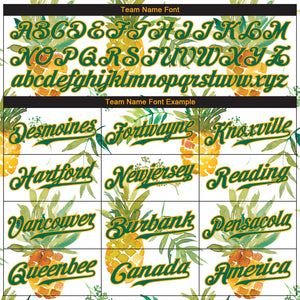 Custom White Kelly Green-Gold 3D Pattern Design Pineapples Authentic Baseball Jersey