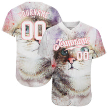 Load image into Gallery viewer, Custom White White-Medium Pink 3D Pattern Design Cat Authentic Baseball Jersey
