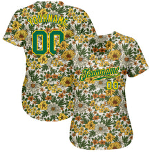 Load image into Gallery viewer, Custom White Kelly Green-Gold 3D Pattern Design Flowers Authentic Baseball Jersey
