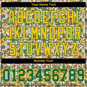 Custom White Kelly Green-Gold 3D Pattern Design Flowers Authentic Baseball Jersey