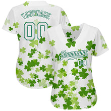 Load image into Gallery viewer, Custom White White-Kelly Green 3D Pattern Design Authentic St. Patrick&#39;s Day Baseball Jersey
