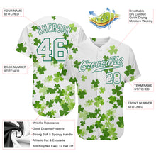 Load image into Gallery viewer, Custom White White-Kelly Green 3D Pattern Design Authentic St. Patrick&#39;s Day Baseball Jersey
