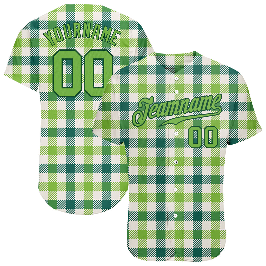 Custom White Neon Green-Green 3D Pattern Design Authentic St. Patrick's Day Baseball Jersey