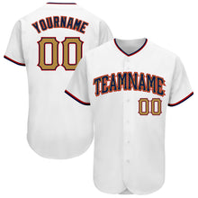 Load image into Gallery viewer, Custom White Old Gold-Navy Authentic Baseball Jersey
