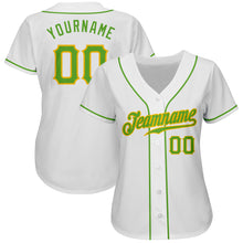 Load image into Gallery viewer, Custom White Neon Green-Gold Authentic Baseball Jersey
