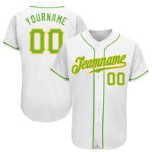 Load image into Gallery viewer, Custom White Neon Green-Gold Authentic Baseball Jersey
