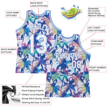 Custom White White-Light Blue 3D Pattern Design Palm Trees Authentic Basketball Jersey