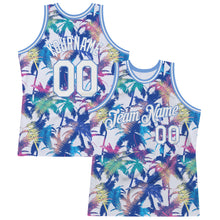 Load image into Gallery viewer, Custom White White-Light Blue 3D Pattern Hawaii Palm Trees Authentic Basketball Jersey
