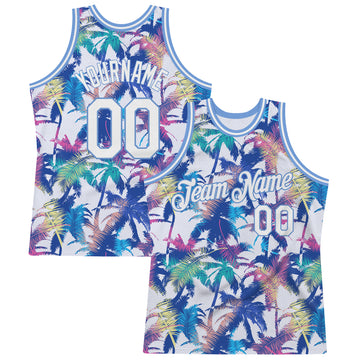 Custom White White-Light Blue 3D Pattern Design Palm Trees Authentic Basketball Jersey