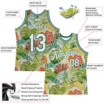 Custom White White-Kelly Green 3D Pattern Design Palm Trees Authentic Basketball Jersey