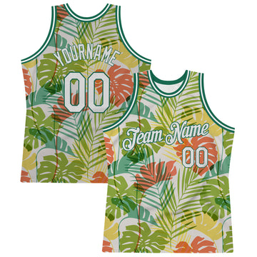 Custom White White-Kelly Green 3D Pattern Design Palm Trees Authentic Basketball Jersey