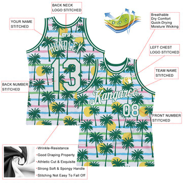 Custom White White-Kelly Green 3D Pattern Design Palm Trees Authentic Basketball Jersey