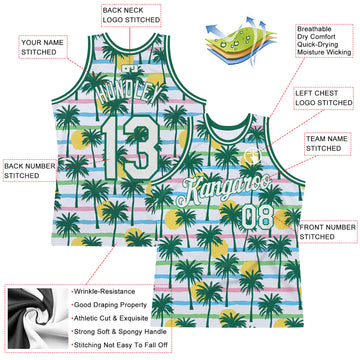 Custom White White-Kelly Green 3D Pattern Hawaii Palm Trees Authentic Basketball Jersey