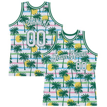 Load image into Gallery viewer, Custom White White-Kelly Green 3D Pattern Design Palm Trees Authentic Basketball Jersey
