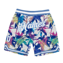 Load image into Gallery viewer, Custom White White-Light Blue 3D Pattern Design Palm Trees Authentic Basketball Shorts
